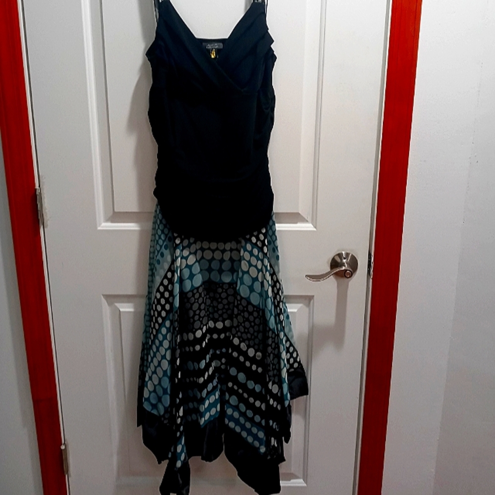 Dress Barn Dress, Black/Aqua/Grey Polka Dot, Size 12